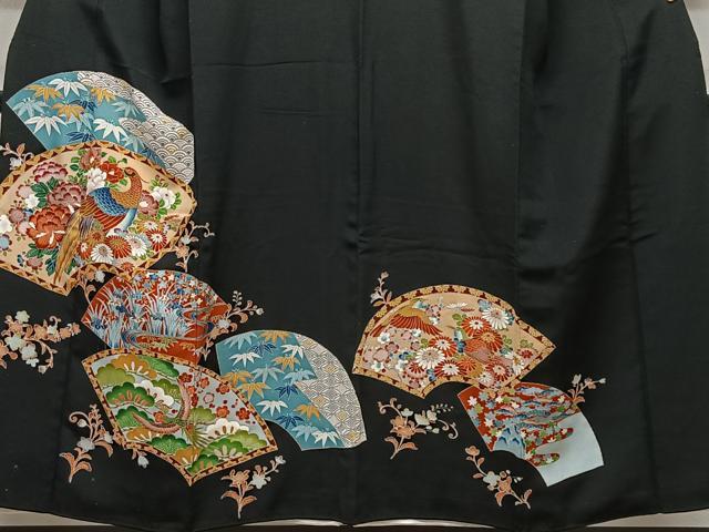 平和屋着物■豪華黒留袖　地紙花鳥文　金彩　正絹　逸品　CABK0310ua