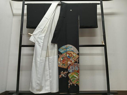 平和屋着物■豪華黒留袖　地紙花鳥文　金彩　正絹　逸品　CABK0310ua