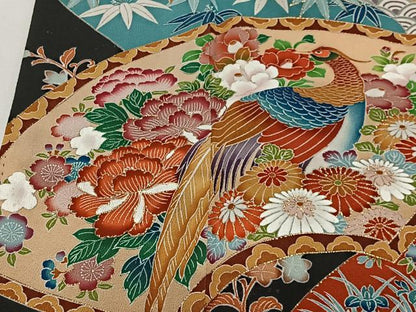 平和屋着物■豪華黒留袖　地紙花鳥文　金彩　正絹　逸品　CABK0310ua