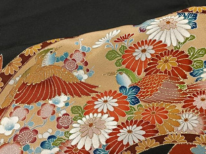 平和屋着物■豪華黒留袖　地紙花鳥文　金彩　正絹　逸品　CABK0310ua