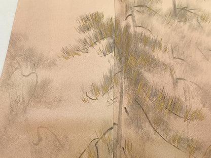 平和屋着物■訪問着　手描き　樹林文　暈し染め　金彩　正絹　逸品　CABK0311ua