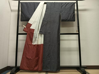 平和屋着物■本場縞大島紬　格子　正絹　逸品　CABK0315ua