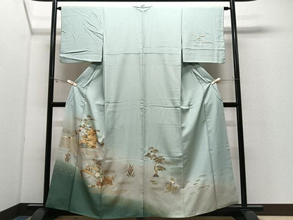 平和屋着物■訪問着　草花風景文　暈し染め　金彩　正絹　逸品　CABK0317ua