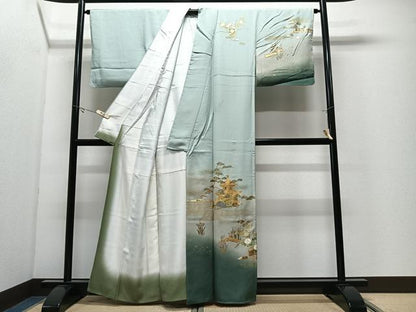 平和屋着物■訪問着　草花風景文　暈し染め　金彩　正絹　逸品　CABK0317ua