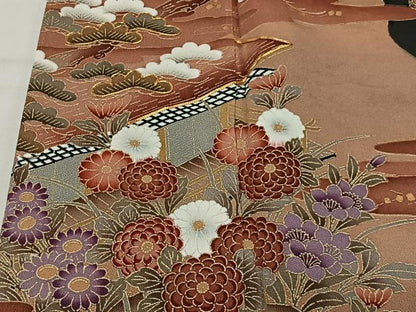 平和屋着物■豪華黒留袖　駒刺繍　エ霞風景草花文　金彩　正絹　逸品　CABK0318ua