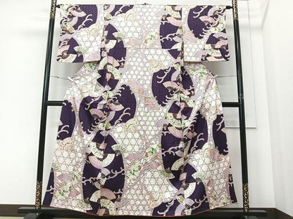 平和屋着物■上質な小紋　扇面草花文　金彩　正絹　逸品　CABK0324ua