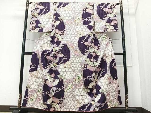 平和屋着物■上質な小紋　扇面草花文　金彩　正絹　逸品　CABK0324ua