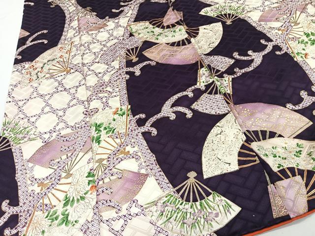 平和屋着物■上質な小紋　扇面草花文　金彩　正絹　逸品　CABK0324ua