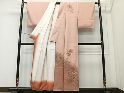 平和屋着物■中国三大刺繍　スワトウ刺繍　訪問着　駒刺繍　流水雪輪草花文　暈し染め　金糸　正絹　逸品　未使用　CABK0326ua