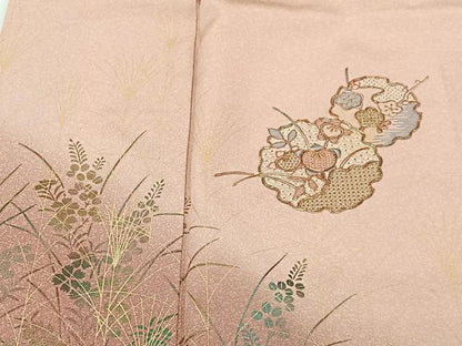 平和屋着物■中国三大刺繍　スワトウ刺繍　訪問着　駒刺繍　流水雪輪草花文　暈し染め　金糸　正絹　逸品　未使用　CABK0326ua