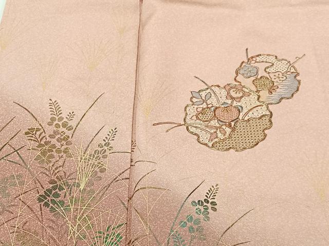 平和屋着物■中国三大刺繍　スワトウ刺繍　訪問着　駒刺繍　流水雪輪草花文　暈し染め　金糸　正絹　逸品　未使用　CABK0326ua