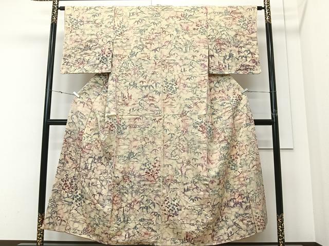 平和屋着物■訪問着　流水草葉文　正絹　逸品　CABK0327ua