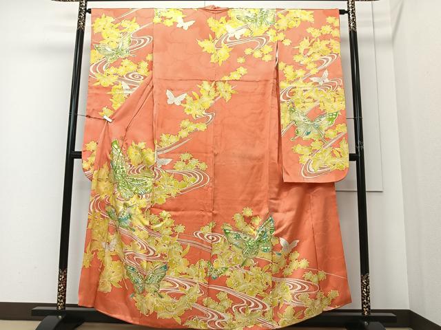 平和屋着物■豪華振袖　駒刺繍　流水花蝶文　銀彩　正絹　逸品　CABK0330ua