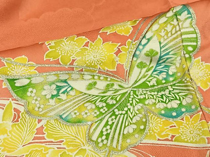 平和屋着物■豪華振袖　駒刺繍　流水花蝶文　銀彩　正絹　逸品　CABK0330ua