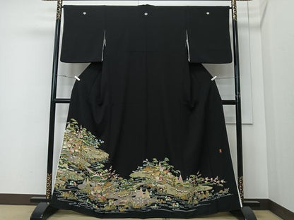 平和屋着物■豪華黒留袖　作家物　風景文　暈し染め　金彩　正絹　逸品　CABK0331ua