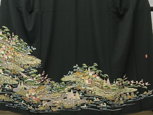 平和屋着物■豪華黒留袖　作家物　風景文　暈し染め　金彩　正絹　逸品　CABK0331ua