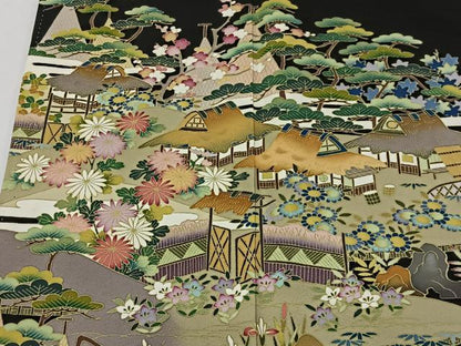 平和屋着物■豪華黒留袖　作家物　風景文　暈し染め　金彩　正絹　逸品　CABK0331ua