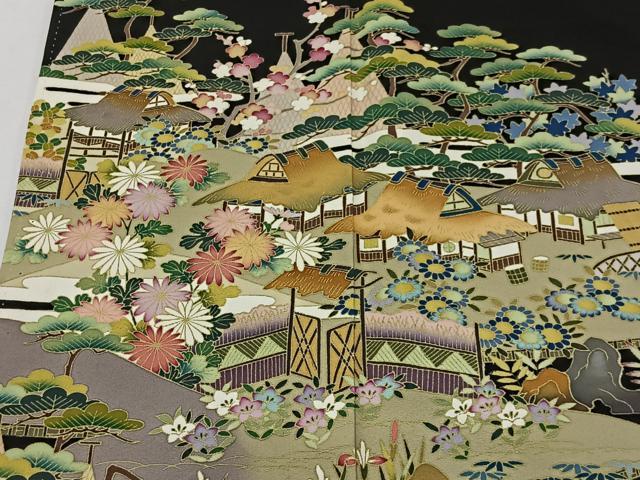 平和屋着物■豪華黒留袖　作家物　風景文　暈し染め　金彩　正絹　逸品　CABK0331ua