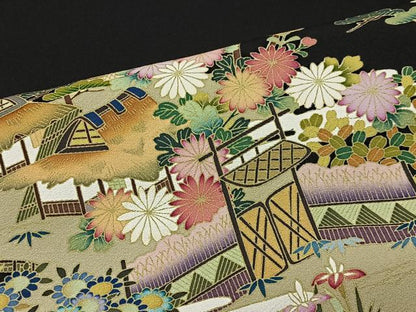平和屋着物■豪華黒留袖　作家物　風景文　暈し染め　金彩　正絹　逸品　CABK0331ua