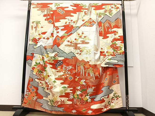 平和屋着物■豪華振袖　駒刺繍　エ霞草花文　金彩　やまと誂製　正絹　逸品　CABK0332ua