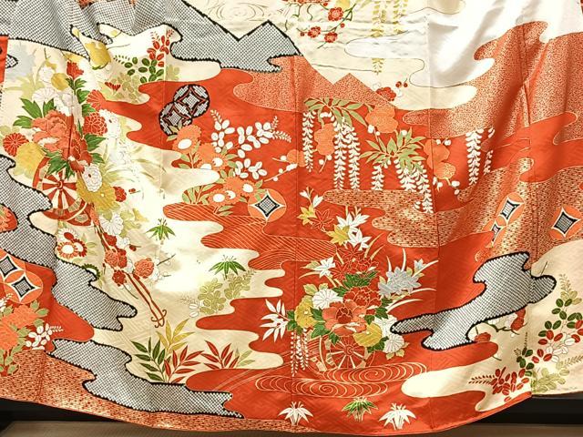 平和屋着物■豪華振袖　駒刺繍　エ霞草花文　金彩　やまと誂製　正絹　逸品　CABK0332ua