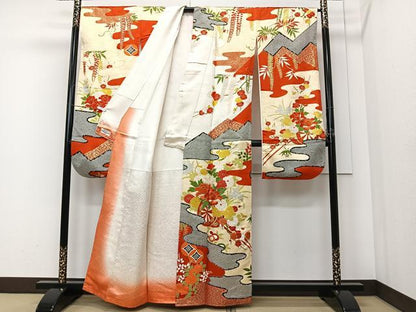 平和屋着物■豪華振袖　駒刺繍　エ霞草花文　金彩　やまと誂製　正絹　逸品　CABK0332ua