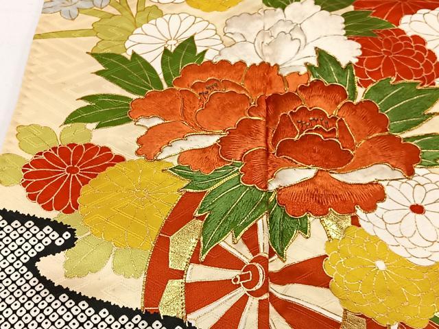 平和屋着物■豪華振袖　駒刺繍　エ霞草花文　金彩　やまと誂製　正絹　逸品　CABK0332ua