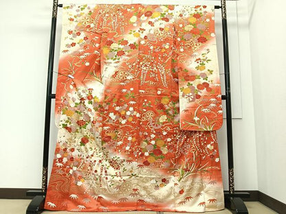 平和屋着物■豪華振袖　駒刺繍　花車文　暈し染め　金彩　正絹　逸品　CABK0333ua