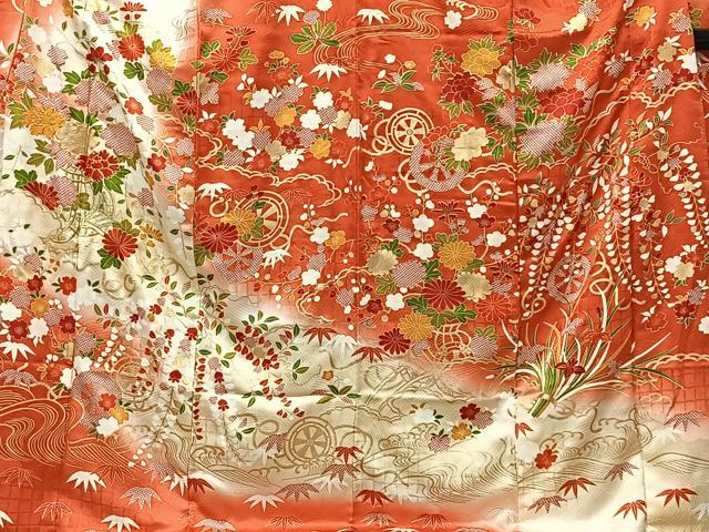 平和屋着物■豪華振袖　駒刺繍　花車文　暈し染め　金彩　正絹　逸品　CABK0333ua