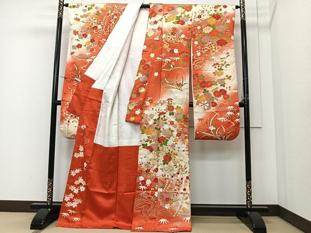 平和屋着物■豪華振袖　駒刺繍　花車文　暈し染め　金彩　正絹　逸品　CABK0333ua