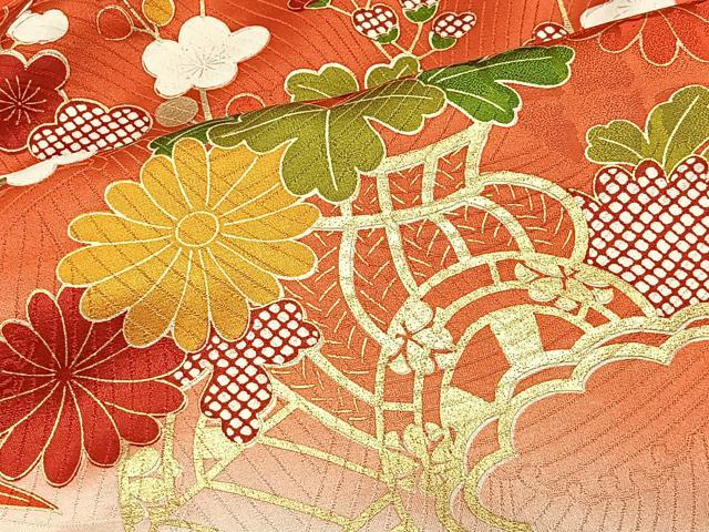 平和屋着物■豪華振袖　駒刺繍　花車文　暈し染め　金彩　正絹　逸品　CABK0333ua
