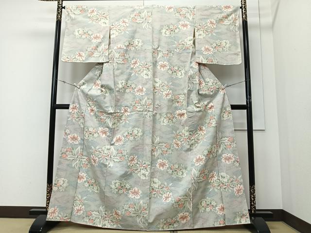 平和屋着物■本場大島紬　白大島　7マルキ　草花文　正絹　逸品　未使用　CABK0335ua