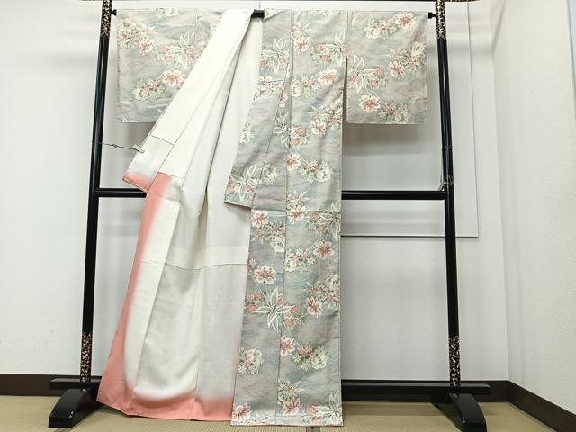 平和屋着物■本場大島紬　白大島　7マルキ　草花文　正絹　逸品　未使用　CABK0335ua