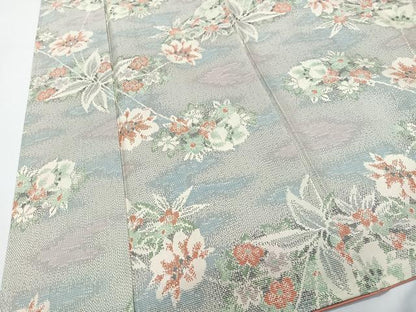平和屋着物■本場大島紬　白大島　7マルキ　草花文　正絹　逸品　未使用　CABK0335ua
