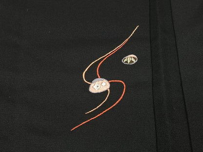 平和屋着物＃羽織 総刺繍 文箱 黒地 金糸 正絹 逸品 CABK0340ua