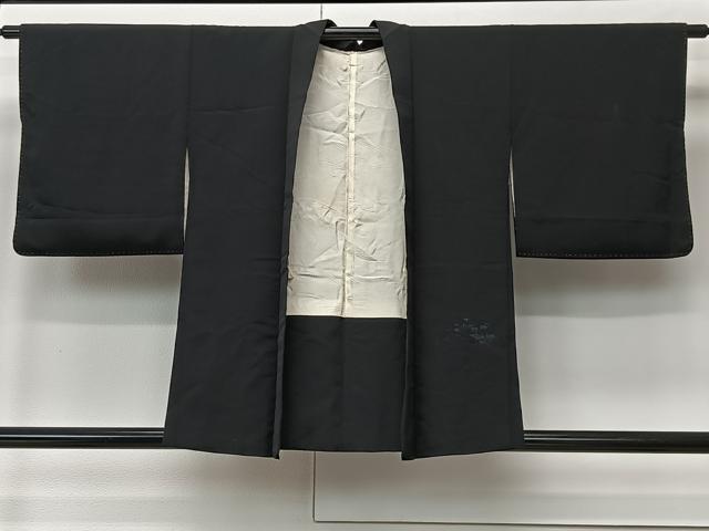 平和屋着物＃羽織 寿光織 流水草花文 黒地 銀糸 正絹 逸品 CABK0342ua