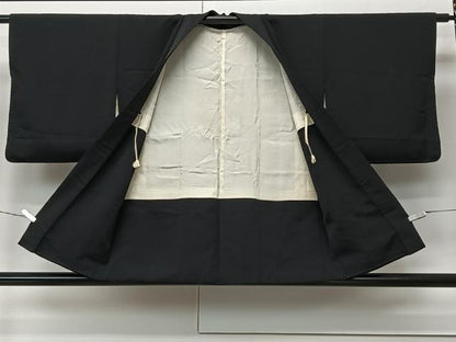 平和屋着物＃羽織 寿光織 流水草花文 黒地 銀糸 正絹 逸品 CABK0342ua