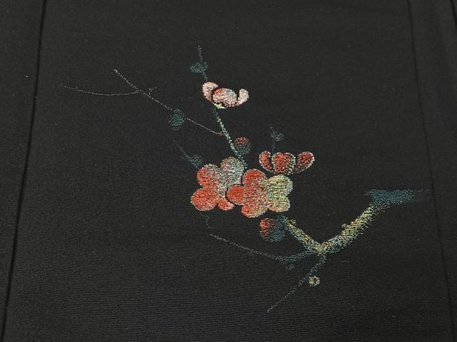 平和屋着物＃羽織 寿光織 枝花文 黒地 金銀糸 正絹 逸品 CABK0343ua