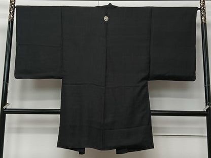 平和屋着物＃男性 長羽織 黒紋付 正絹 逸品 CABK0344ua