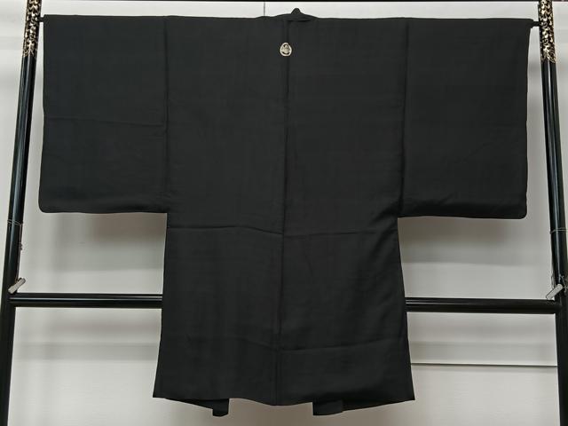 平和屋着物＃男性 長羽織 黒紋付 正絹 逸品 CABK0344ua