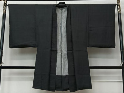 平和屋着物＃男性 長羽織 黒紋付 正絹 逸品 CABK0344ua