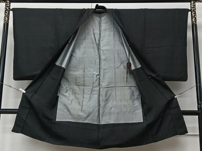 平和屋着物＃男性 長羽織 黒紋付 正絹 逸品 CABK0344ua