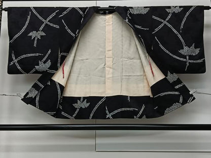 平和屋着物＃羽織 総絞り 抽象文様 黒地 正絹 逸品 CABK0349ua