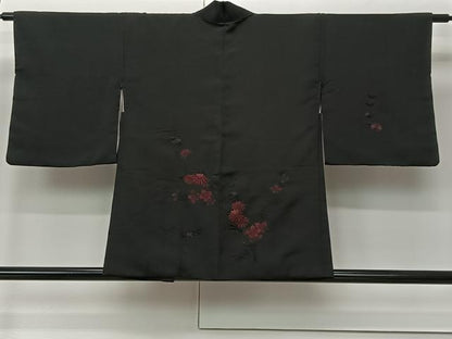 平和屋着物＃中国三大刺繍 スワトウ刺繍 総刺繍 羽織 草花文 黒地 正絹 逸品 CABK0353ua