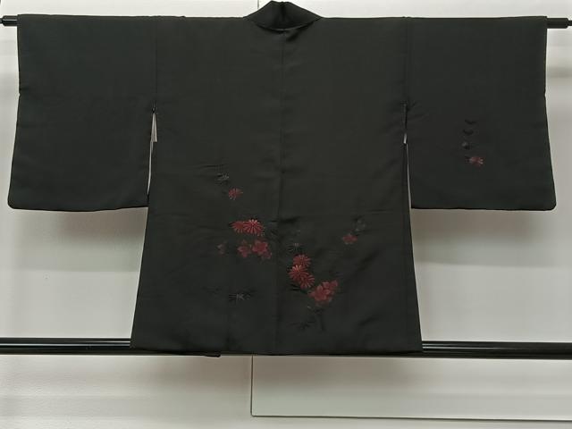 平和屋着物＃中国三大刺繍 スワトウ刺繍 総刺繍 羽織 草花文 黒地 正絹 逸品 CABK0353ua