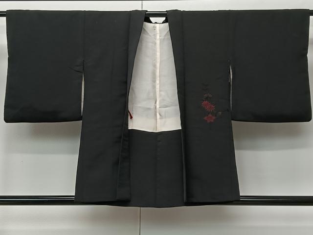 平和屋着物＃中国三大刺繍 スワトウ刺繍 総刺繍 羽織 草花文 黒地 正絹 逸品 CABK0353ua