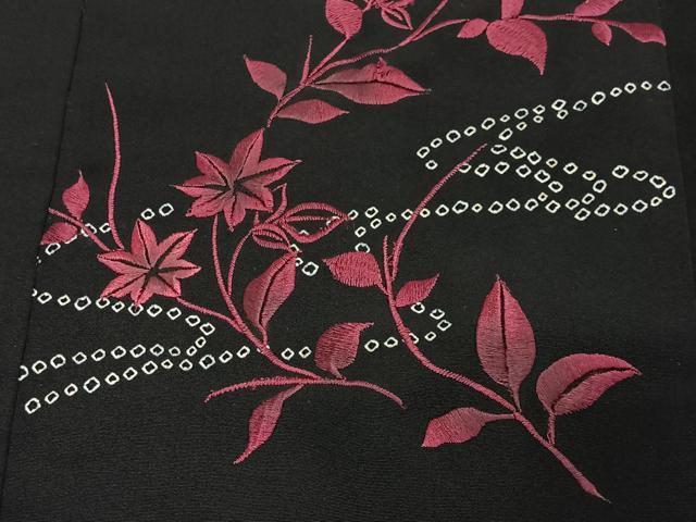 平和屋着物＃羽織 総刺繍 絞り 流水枝花文 黒地 正絹 逸品 CABK0370ua