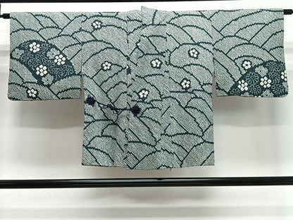 平和屋着物＃道中着　総絞り　花青海波　正絹　逸品　CABK0373ua