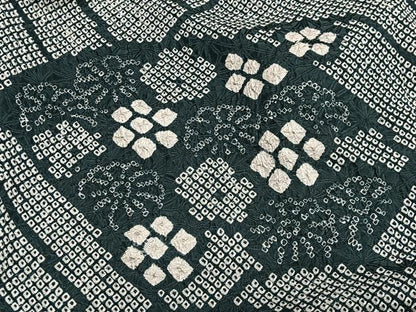 平和屋着物＃道中着　総絞り　花青海波　正絹　逸品　CABK0373ua