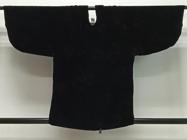 平和屋着物＃和装コート　ベロア　舞花文　黒地　CABK0377ua